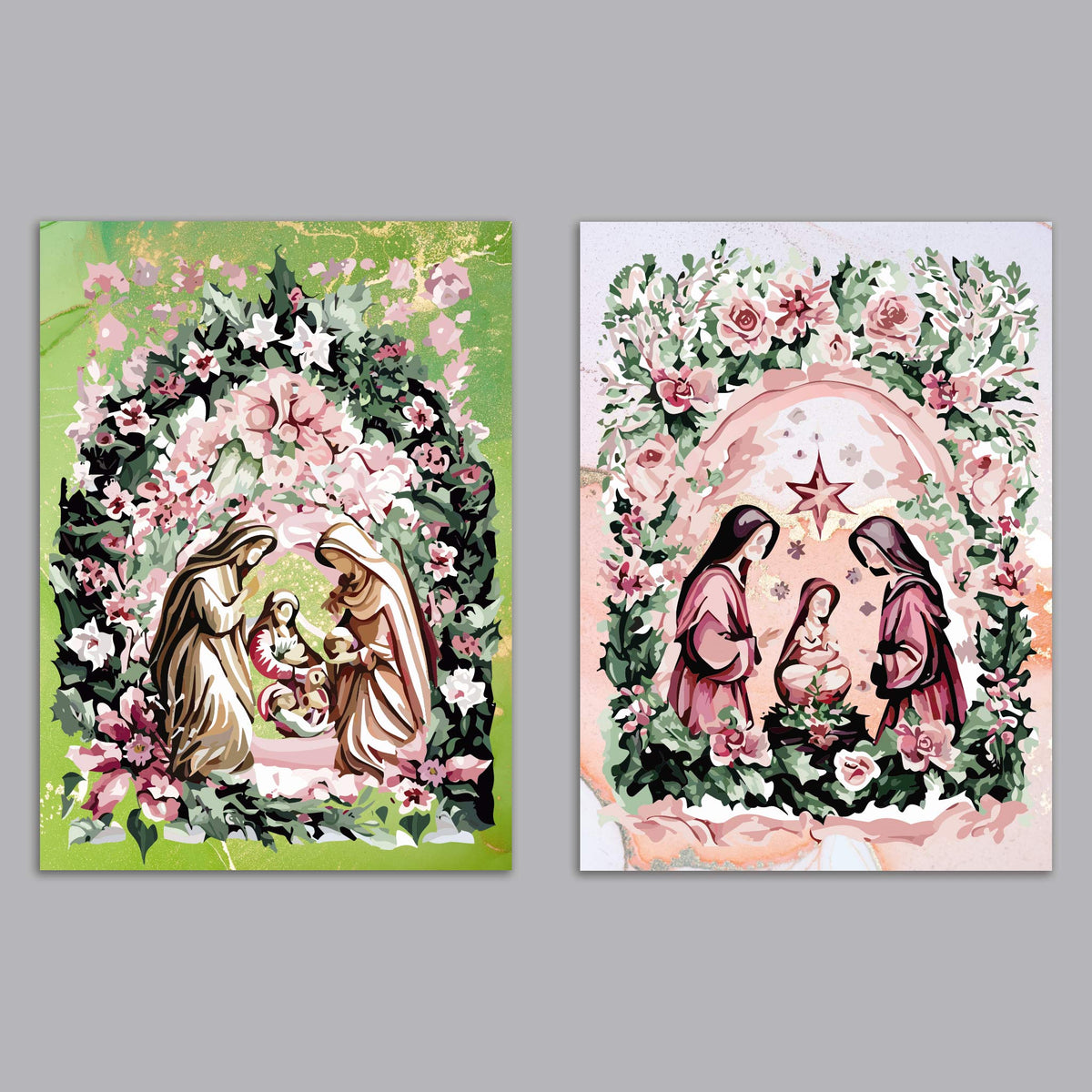 Floral Nativity Christmas Greeting Cards, Set of 24
