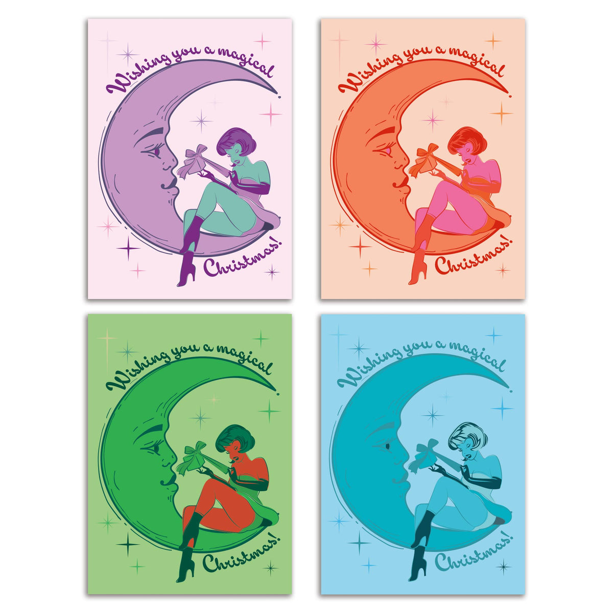 Pinup Moon Christmas Greeting Cards, Set of 24