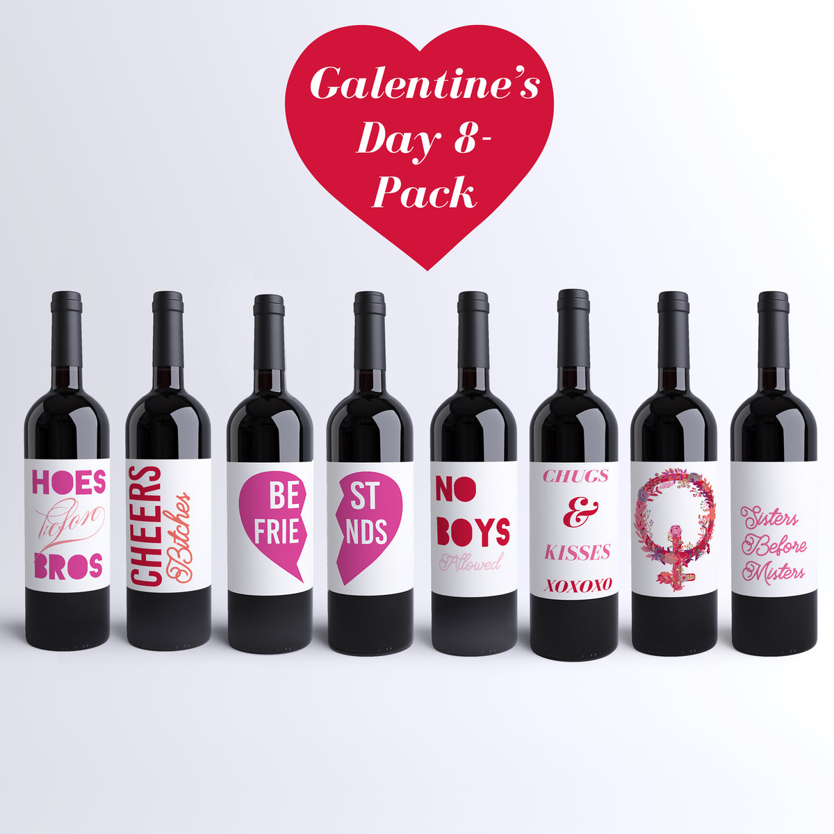Galentine's Day Wine Labels, Pack of 8