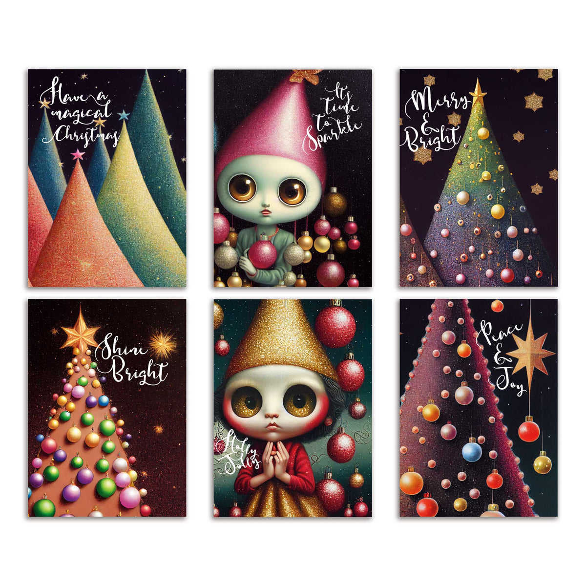 Whimsical Christmas Greeting Cards, Set of 24