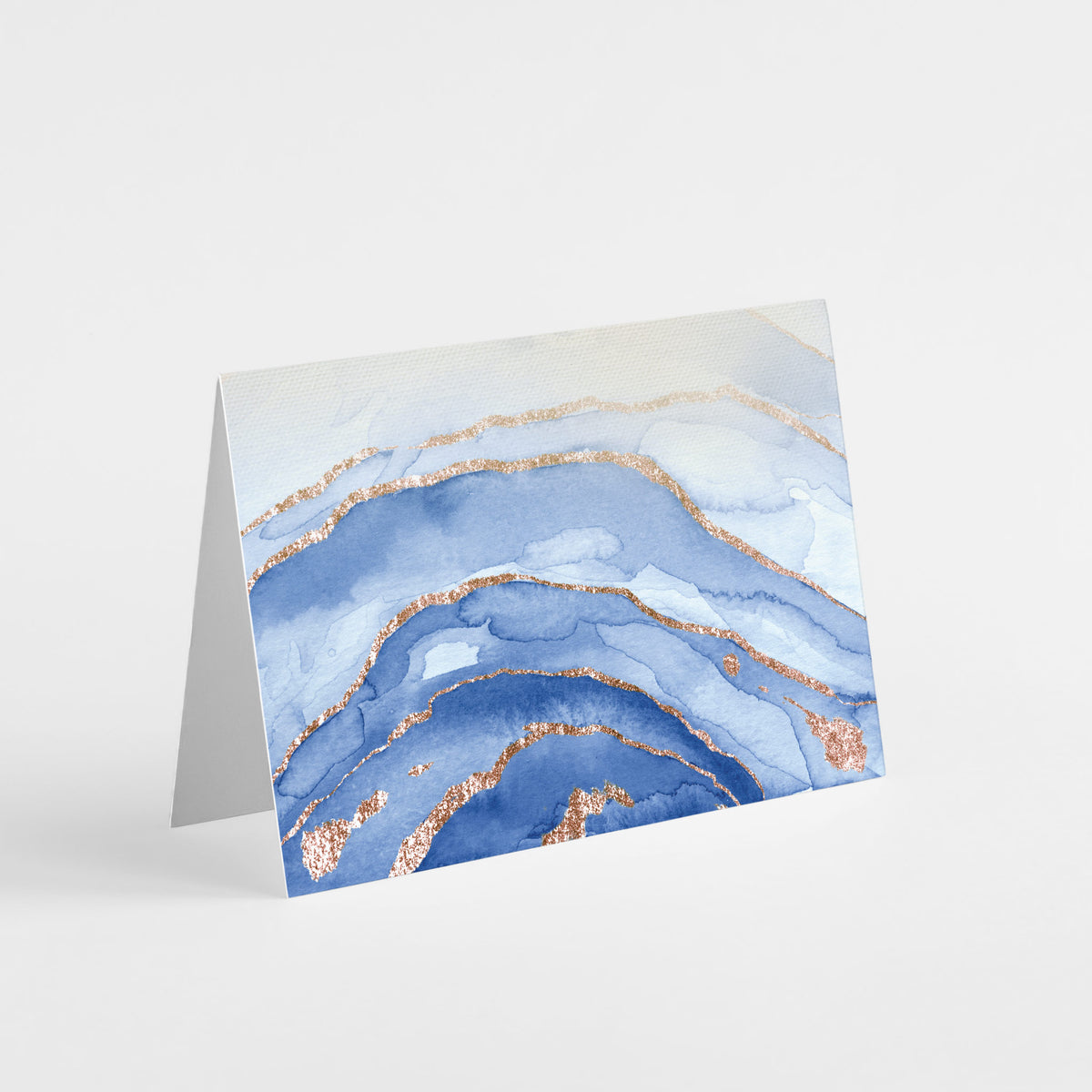 Blue and Gold Watercolor Blank Greeting Cards, Set of 24