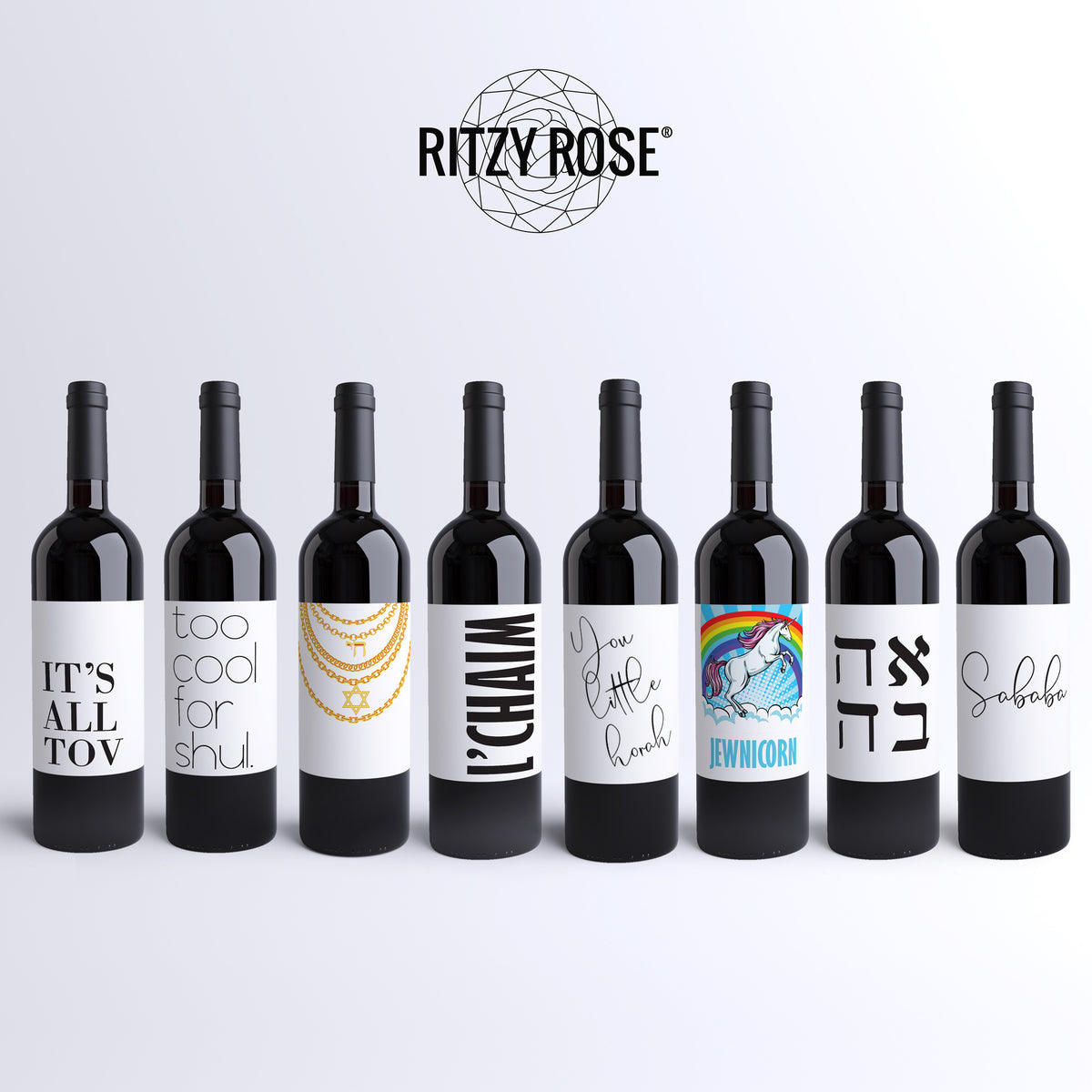 Funny Jewish Wine Labels, Pack of 8
