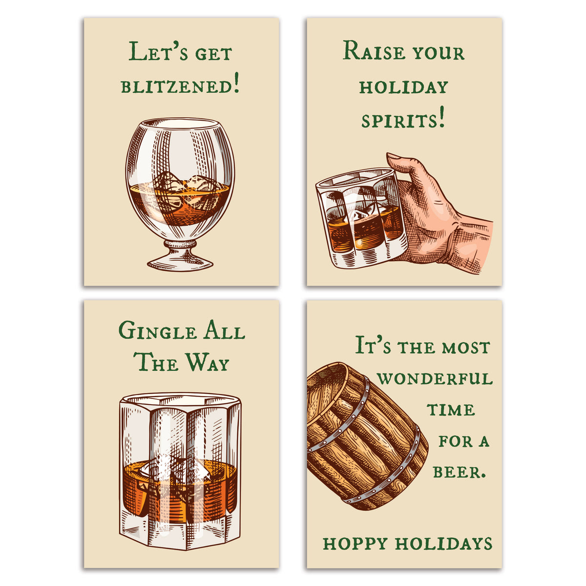 Old Timey Bar Christmas Drinking Cards, Set of 24