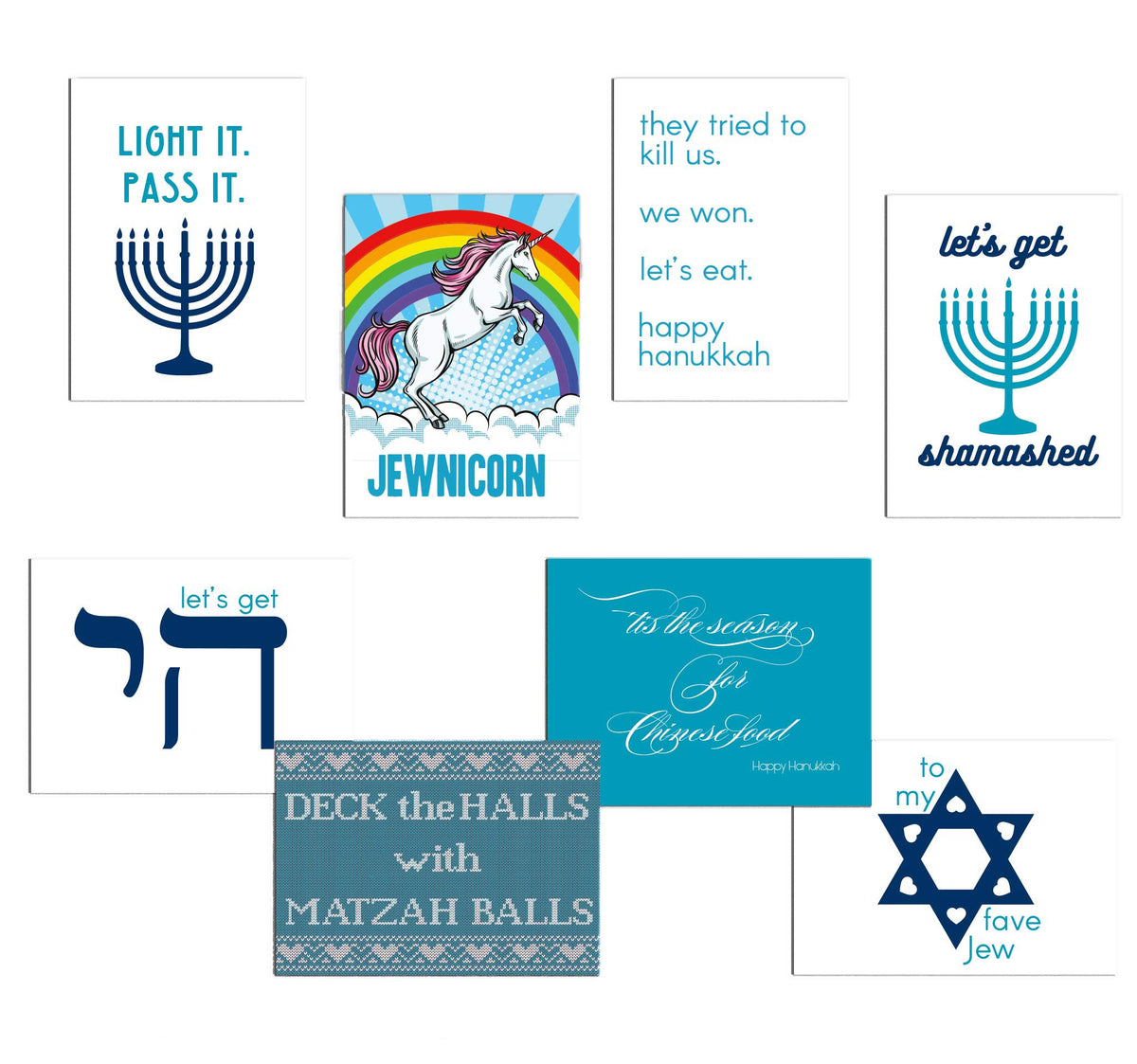 Funny Hanukkah Greeting Cards, Set of 24