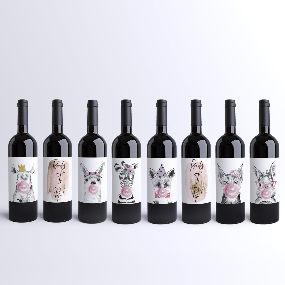 Ready to Pop Baby Shower Wine Labels, Pack of 8