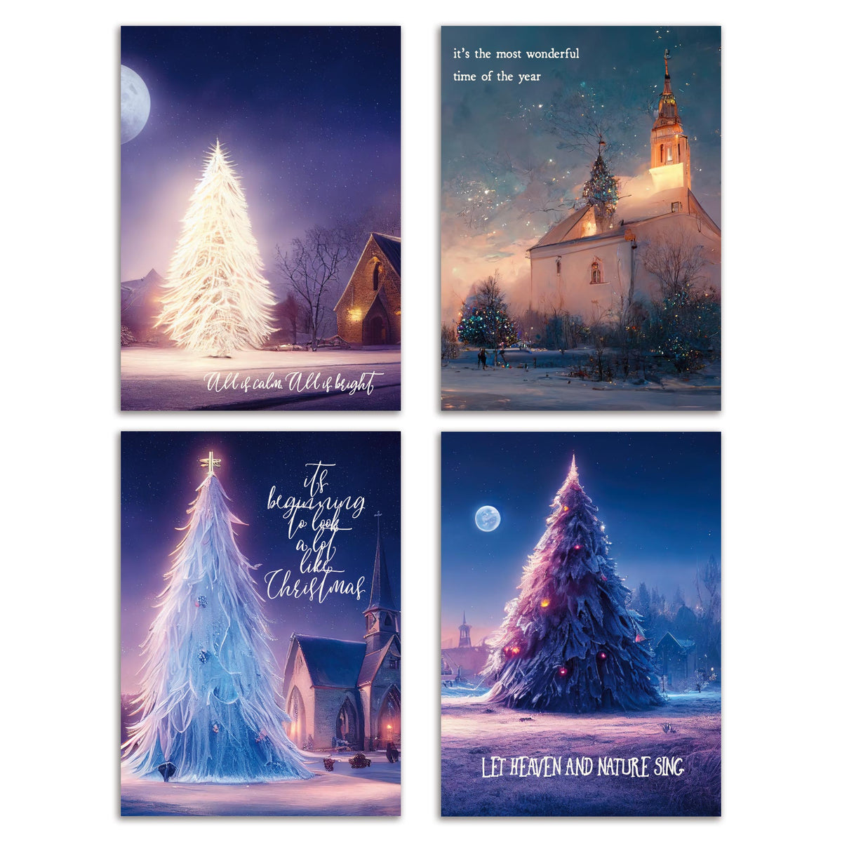 Snowy Church Scene Christmas Cards, Set of 24