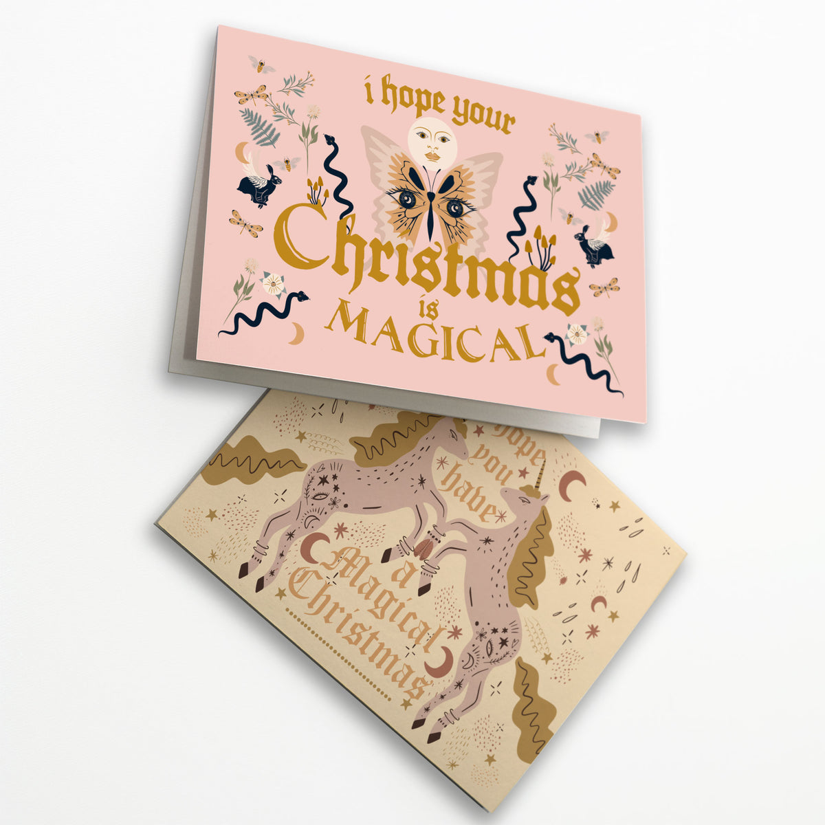 Magical Celestial Boho Christmas Greeting Cards, Set of 24