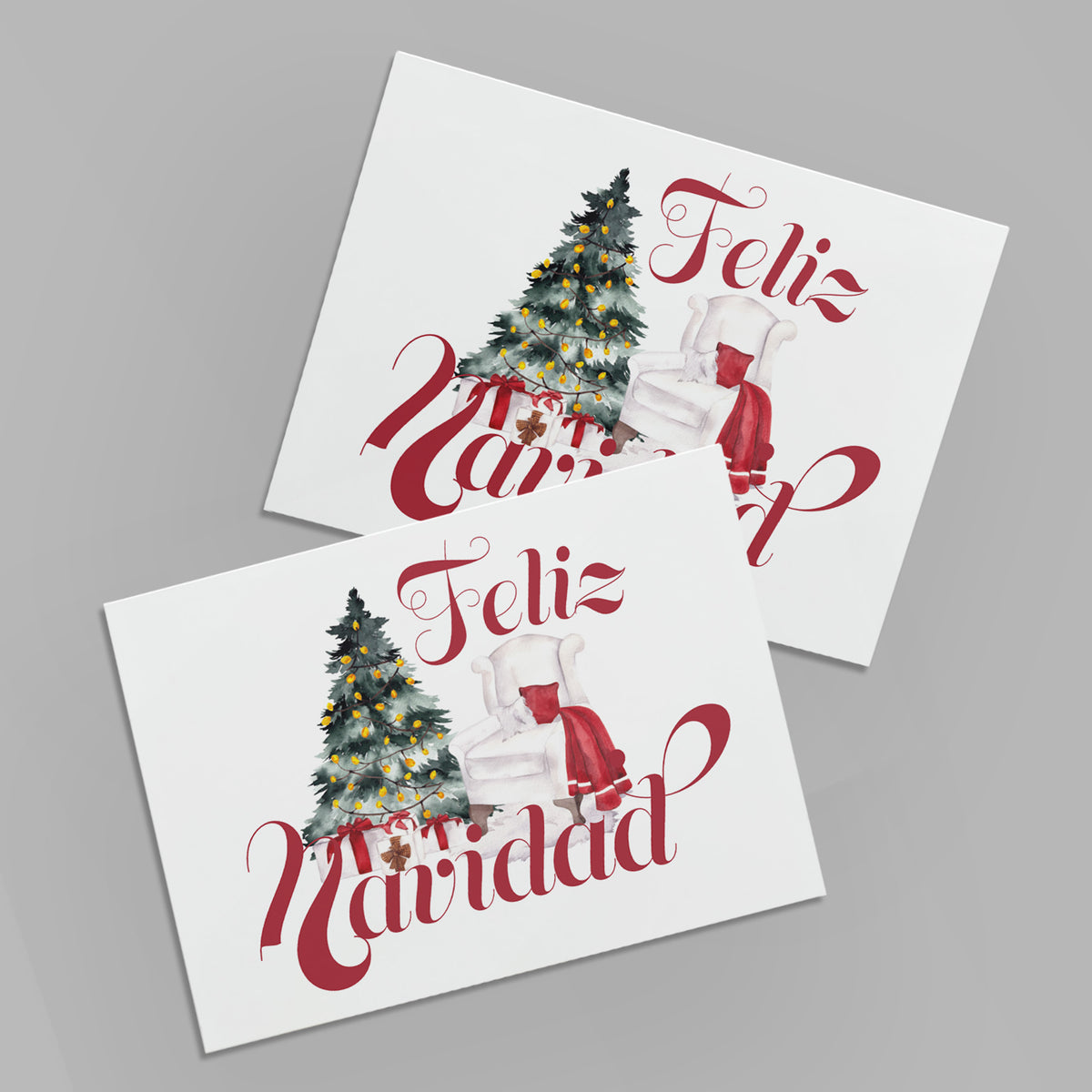 Watercolor Christmas Tree Feliz Navidad Greeting Cards, Set of 24