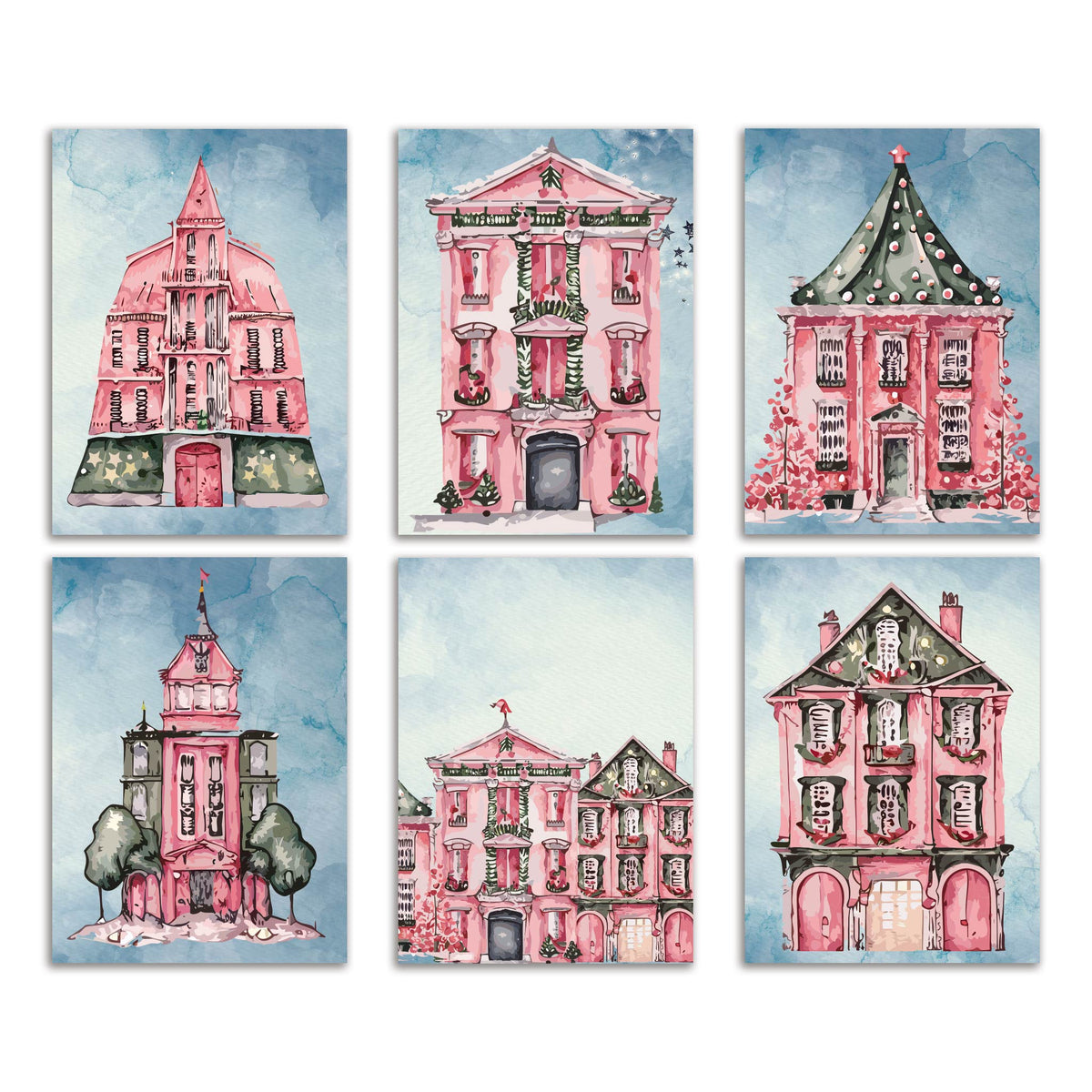 French Hotels Christmas Greeting Cards, Set of 24