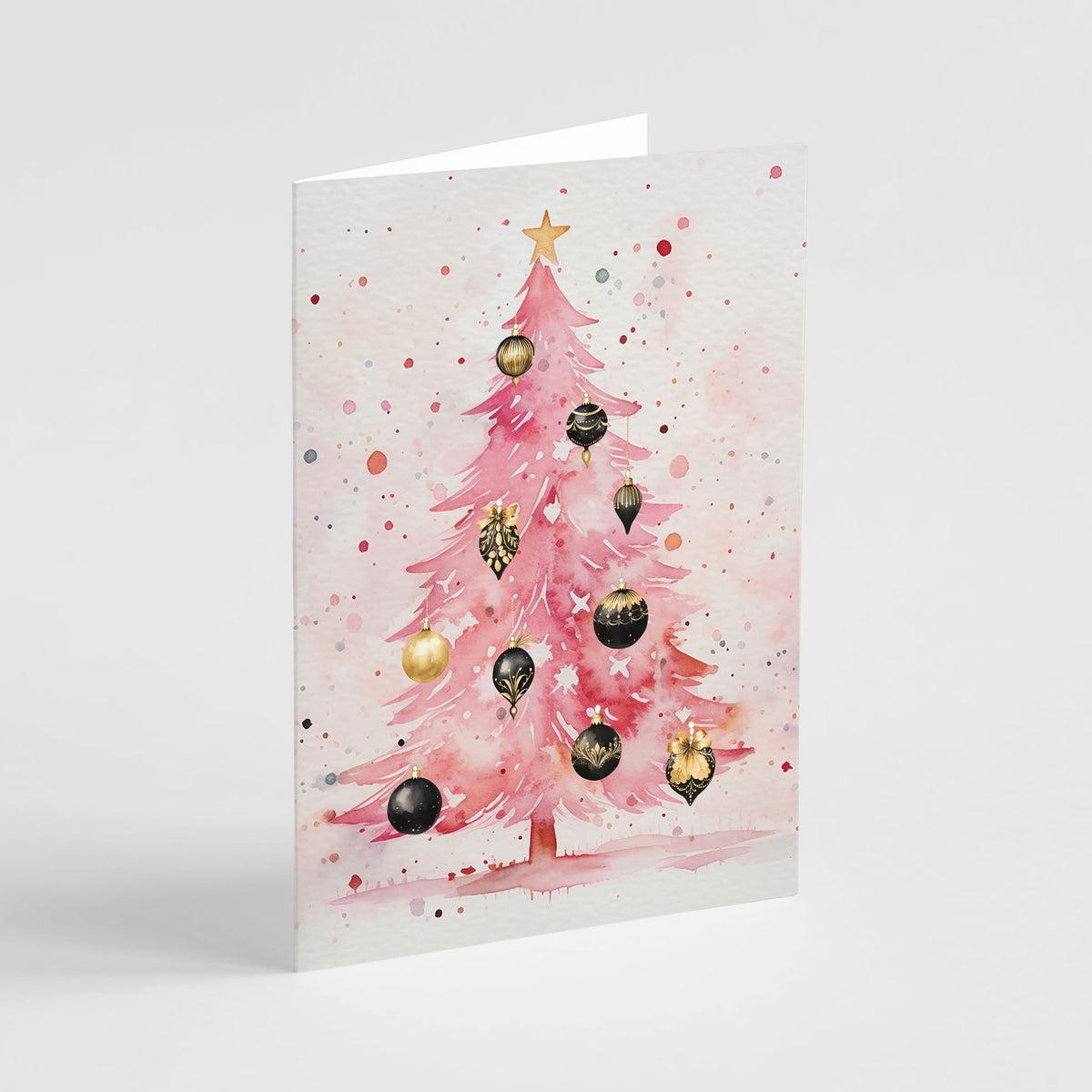Pink Watercolor Christmas Tree Greeting Cards, Set of 24