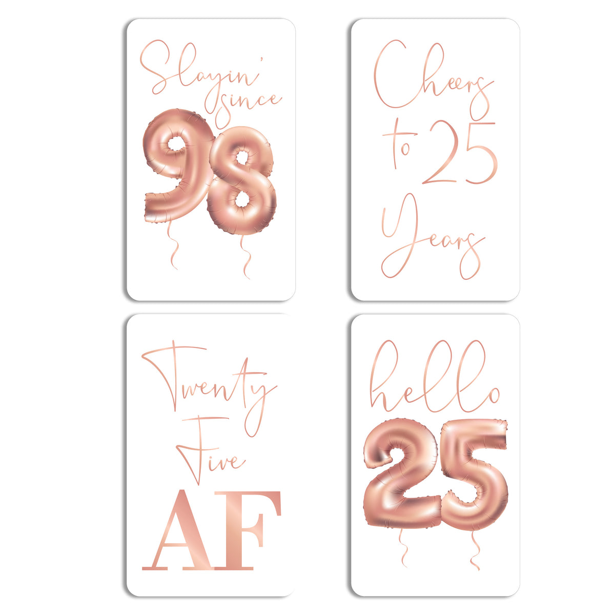 Rose Gold Balloon 25th Birthday Wine Labels, Pack of 4