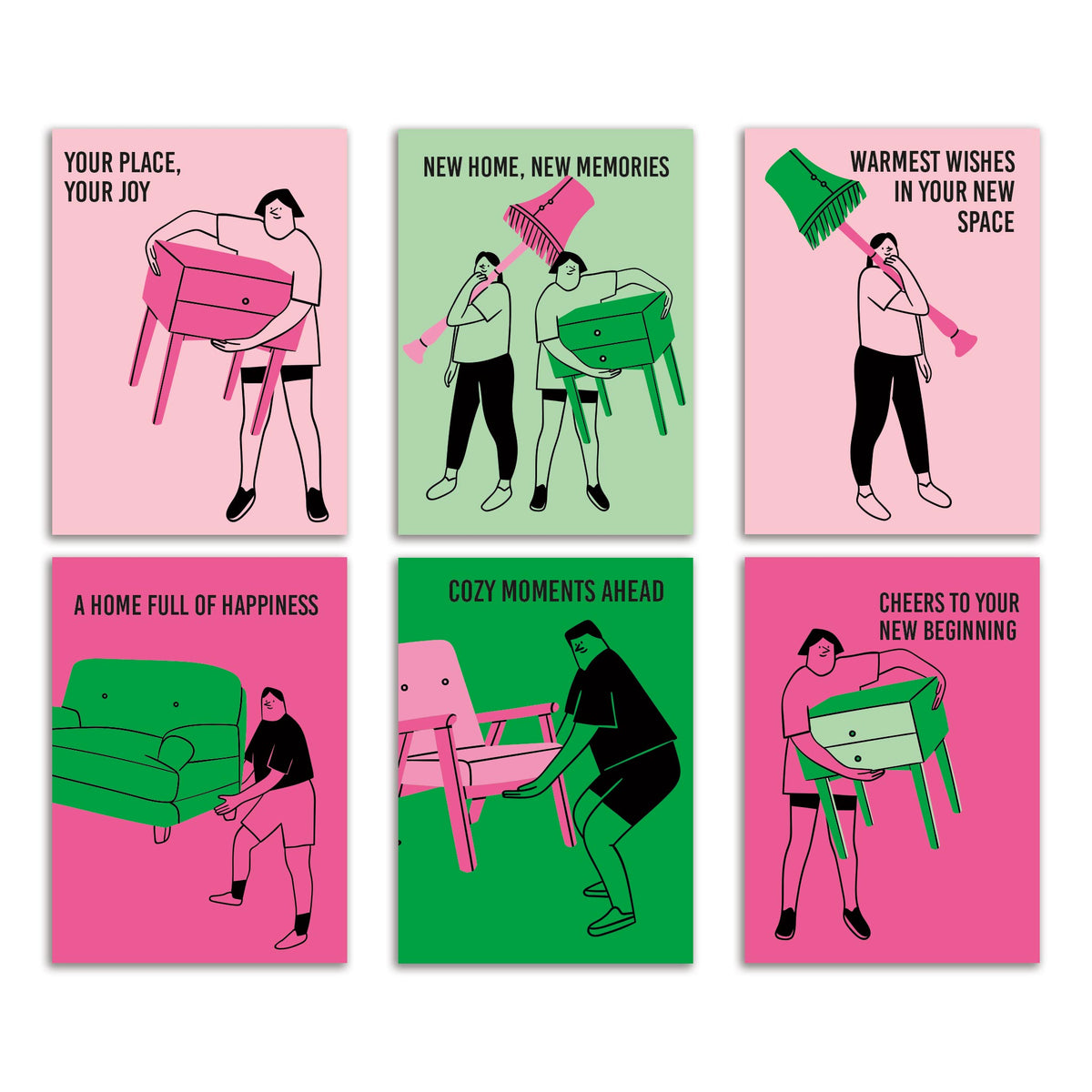 Retro Moving Holiday Greeting Cards, Set of 24