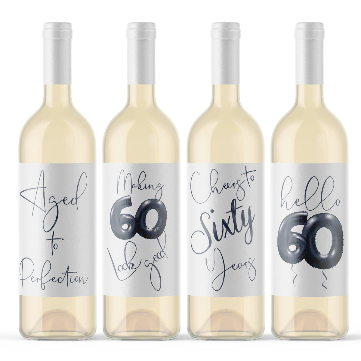 Black Balloon 60th Birthday Wine Labels, Pack of 4