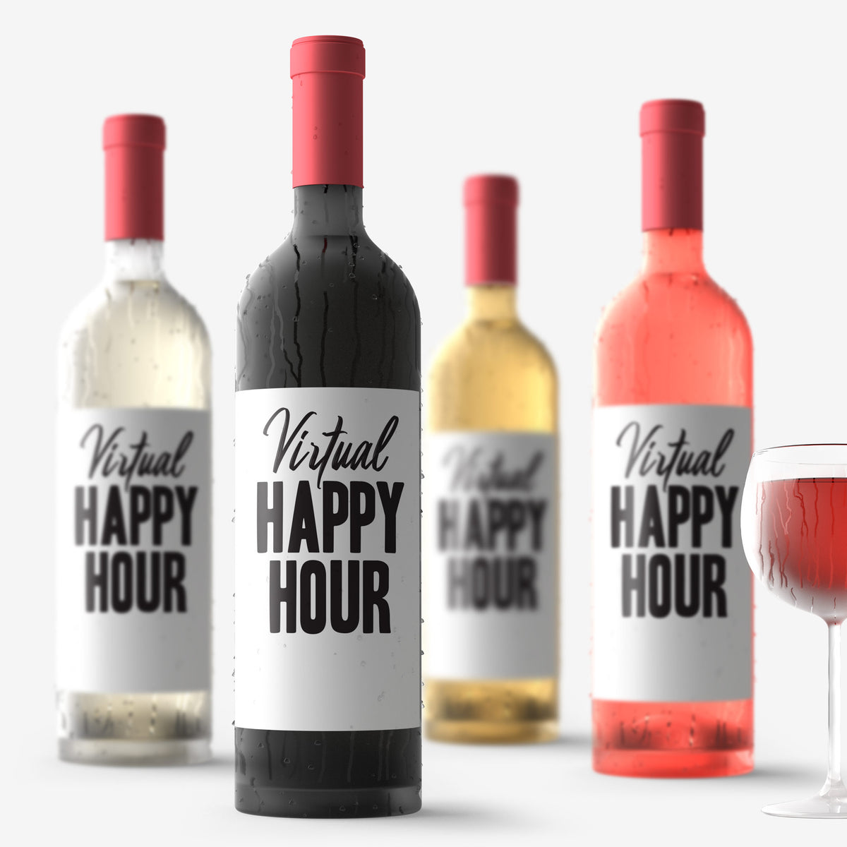 Virtual Happy Hour Wine Labels, Pack of 4