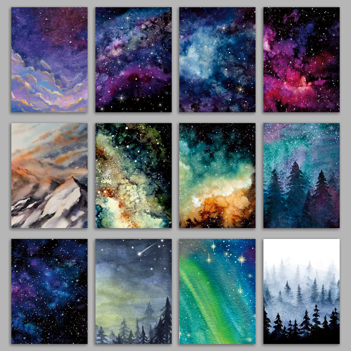 Starry Night Celestial Greeting Cards, Set of 24
