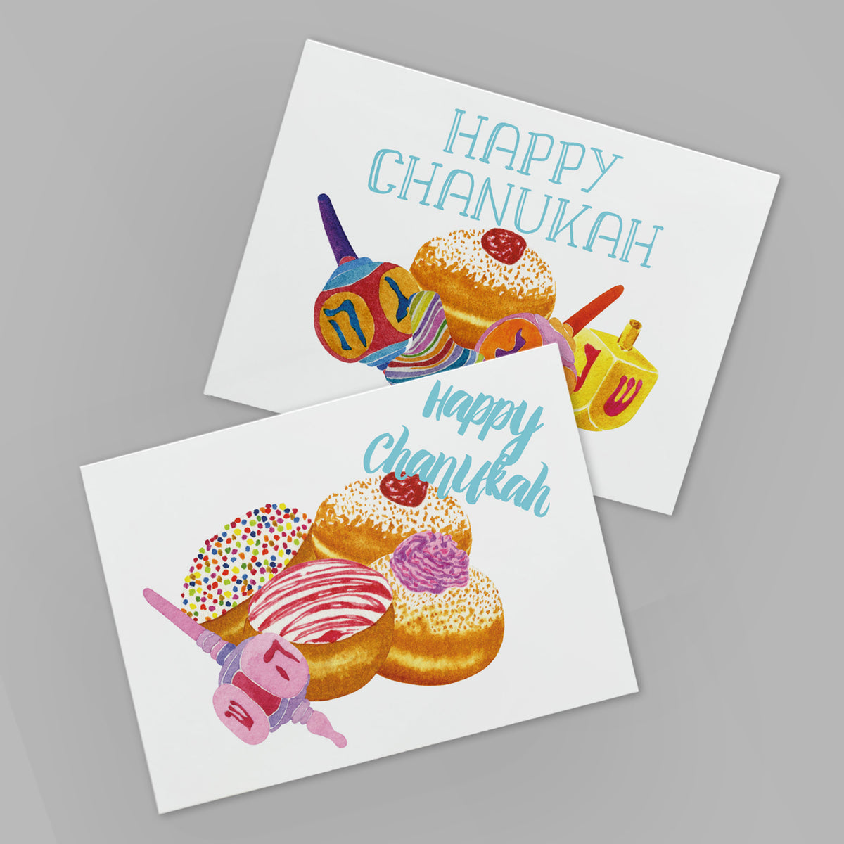 Sufganiyot and Dreidel Happy Chanukah Greeting Cards, Set of 24