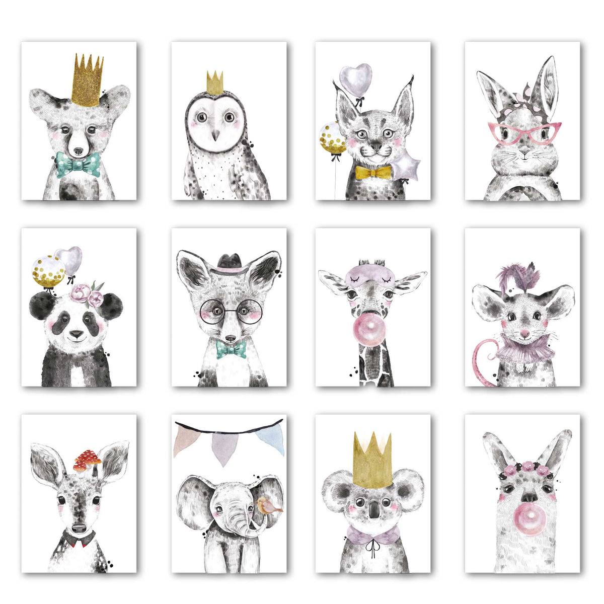 Baby Animal Greeting Cards, Set of 24