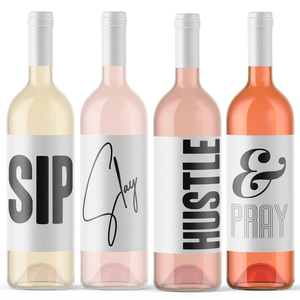 Sip Slay Hustle & Pray Wine Labels, Pack of 4