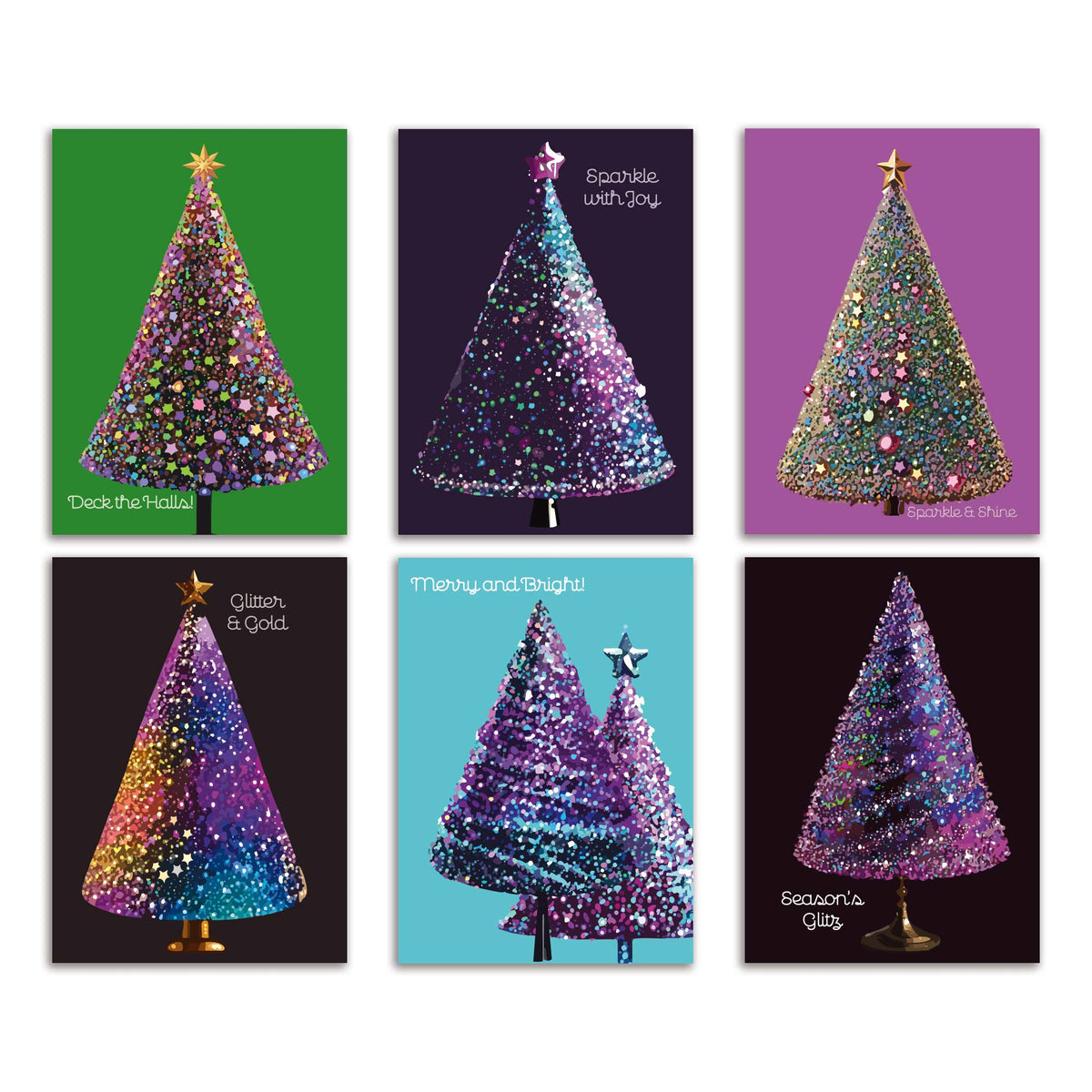 Retro Christmas Tree Greeting Cards, Set of 24
