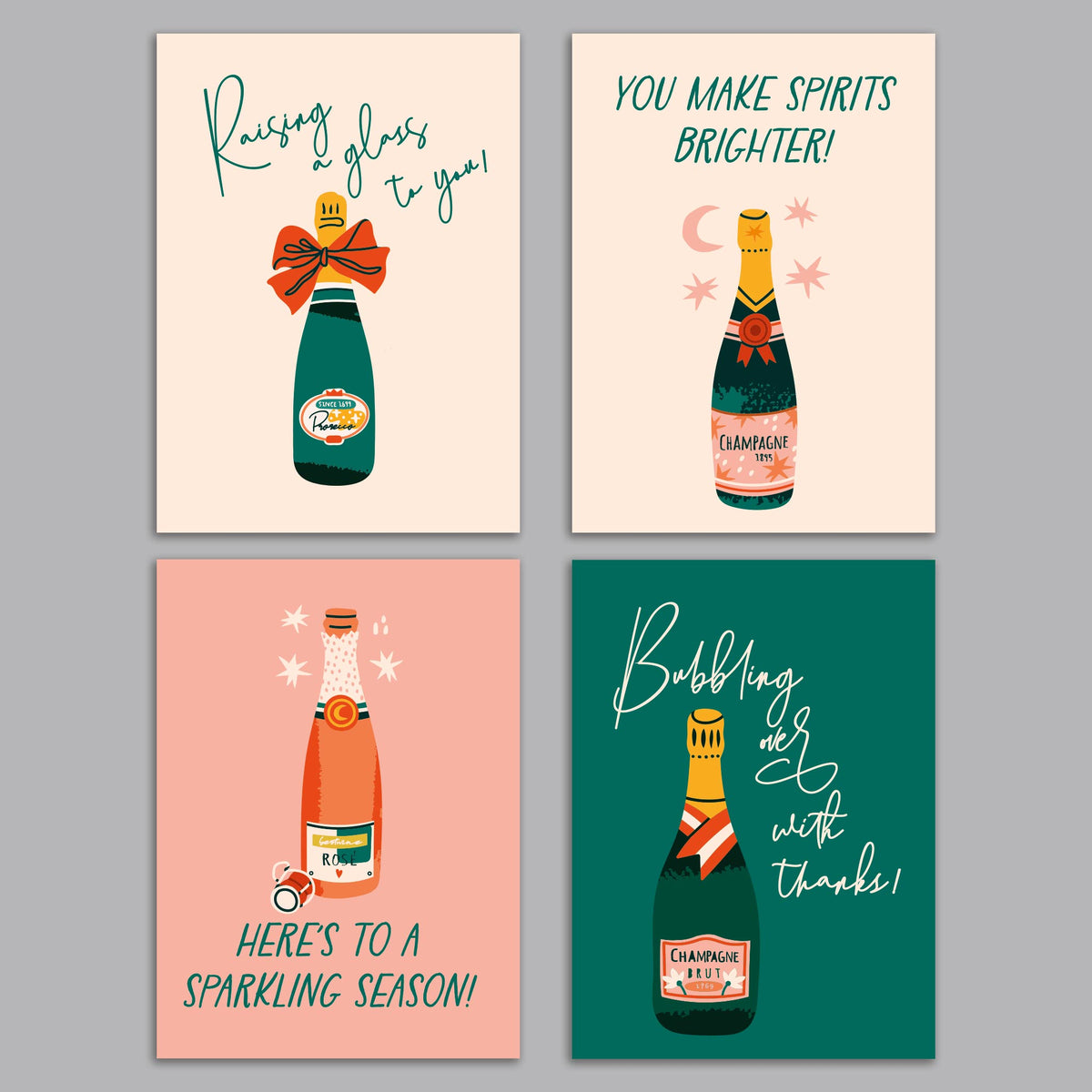 Champagne Greeting Cards, Set of 24
