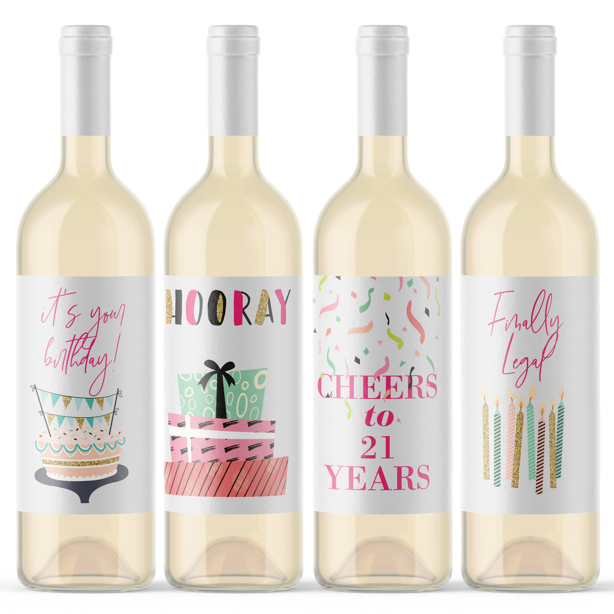 21st Birthday Wine Labels, Pack of 4
