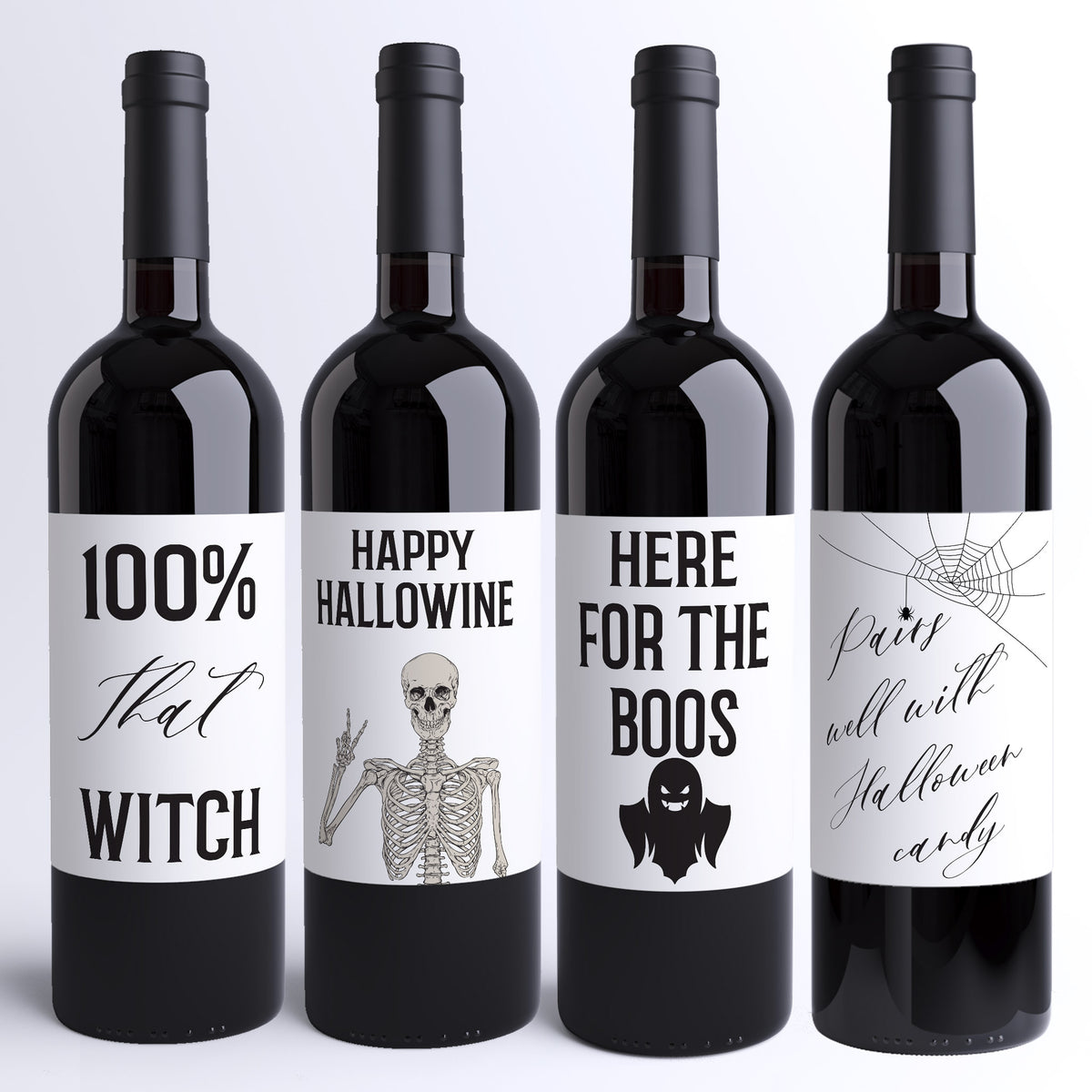 Funny Halloween Wine Labels, Pack of 4