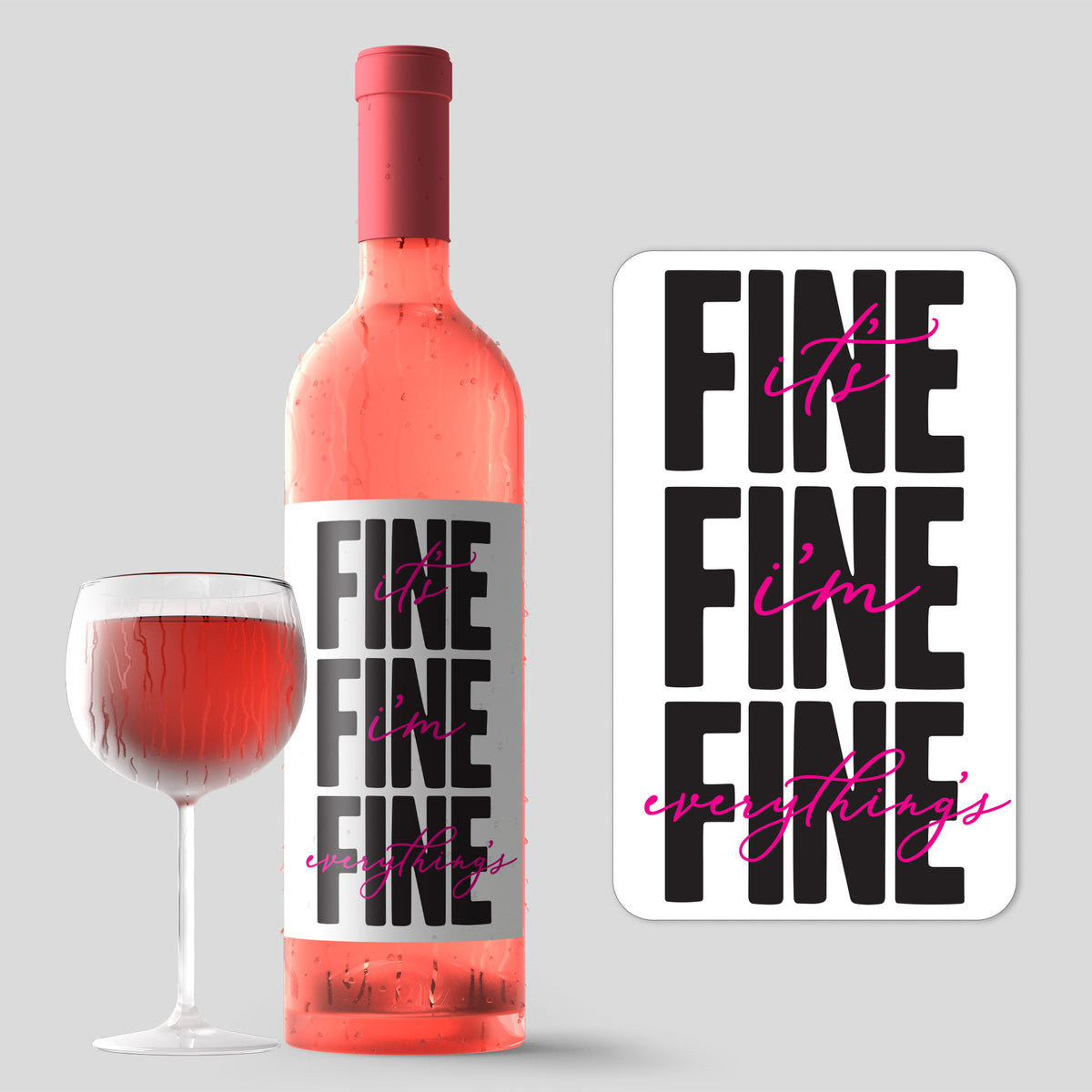 It's Fine I'm Fine Everything's Fine Wine Labels, Pack of 4