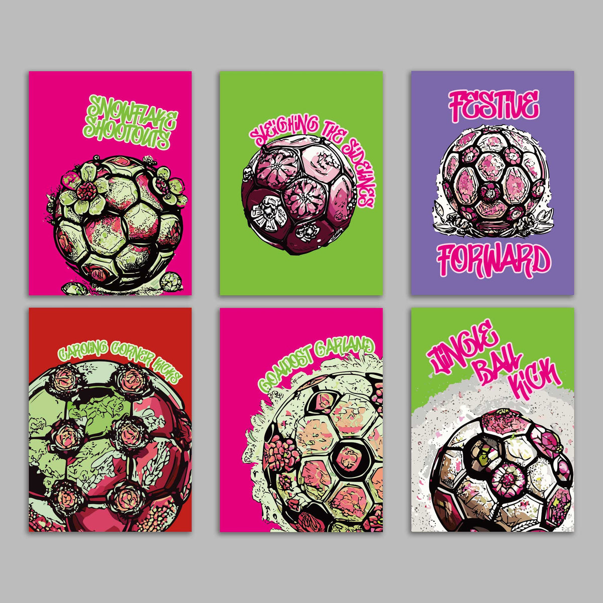 Floral Soccer Christmas Greeting Cards, Set of 24