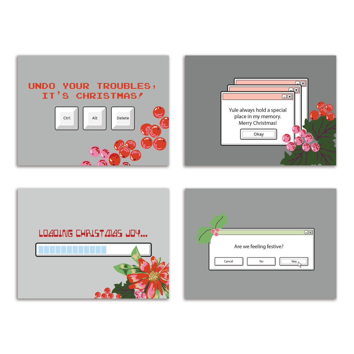 Retro Computer Christmas Greeting Cards, Set of 24