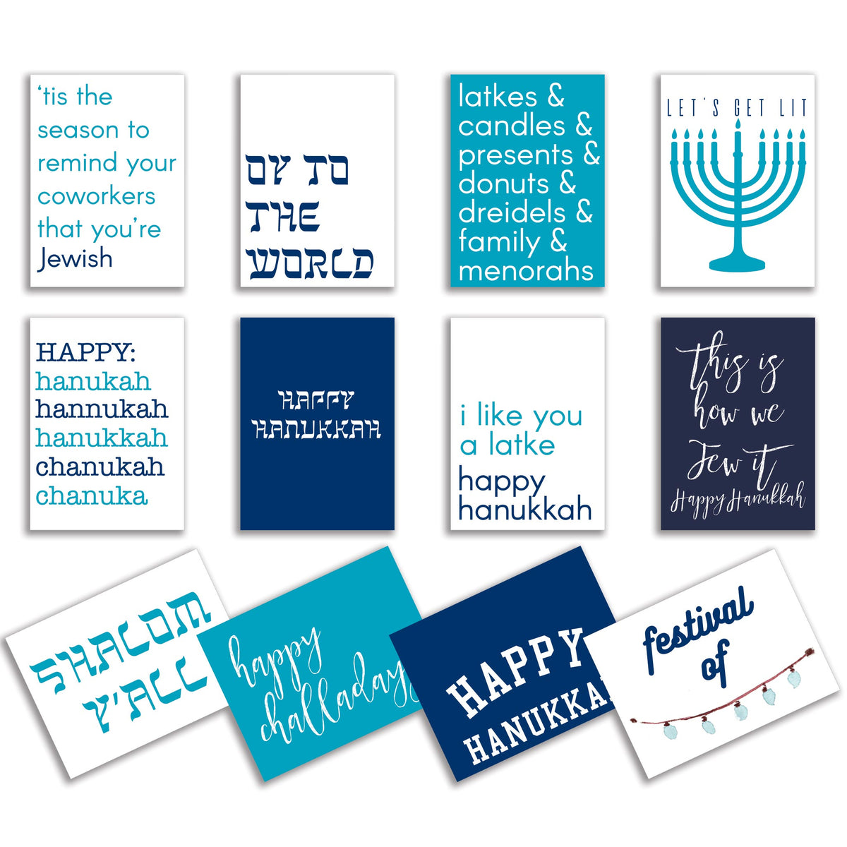 Funny Hanukkah Greeting Cards, Set of 24