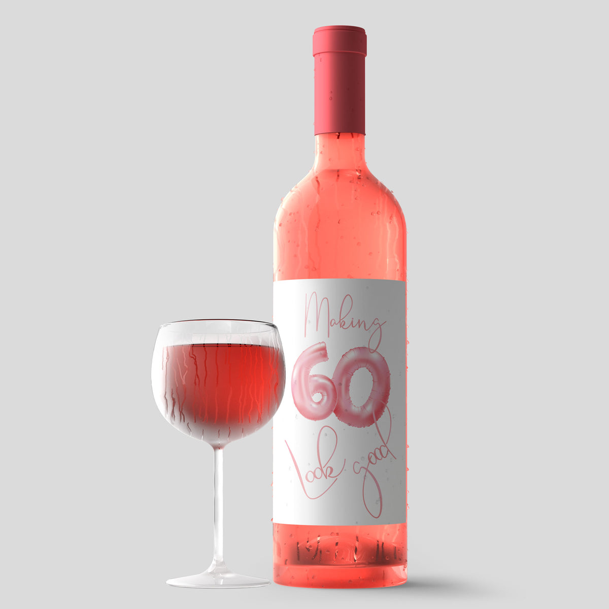 Pink Balloon 60th Birthday Wine Labels, Pack of 4