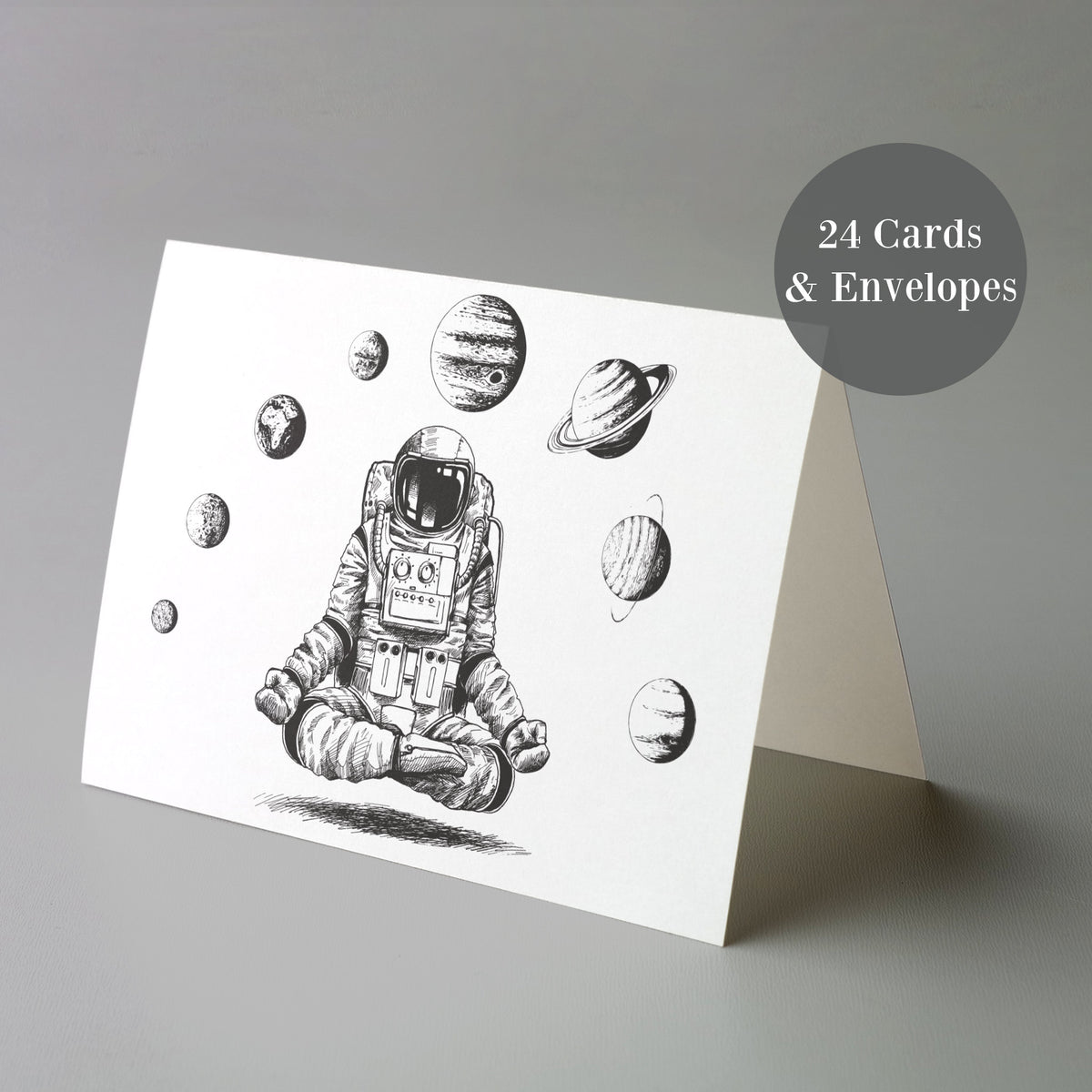 Meditating Astronaut Greeting Cards, Set of 24