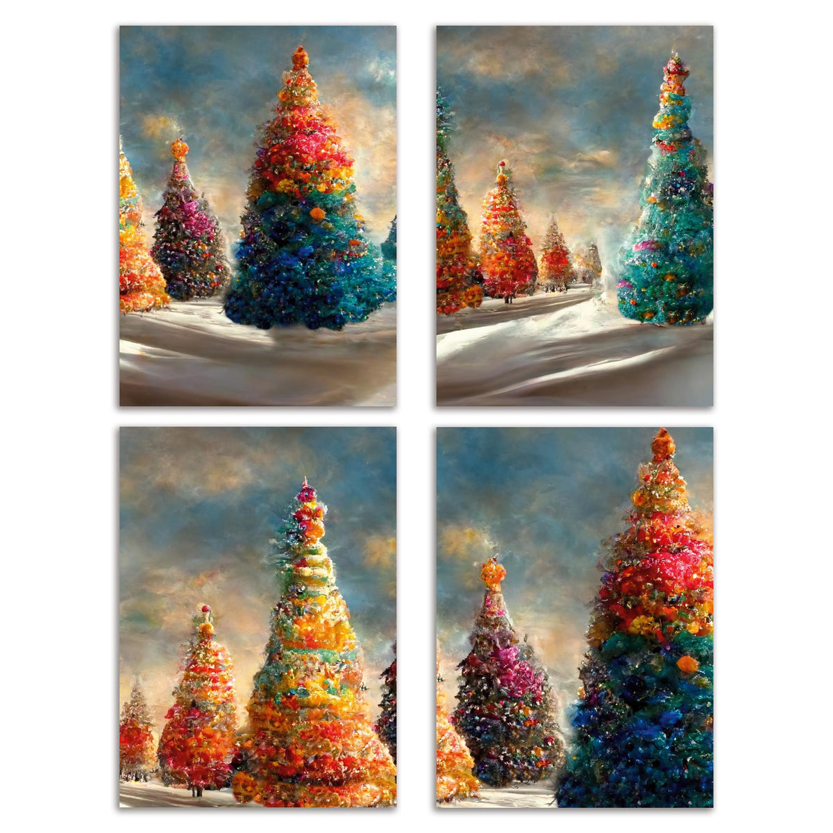 Magical Snowy Rainbow Christmas Tree Greeting Cards, Set of 24