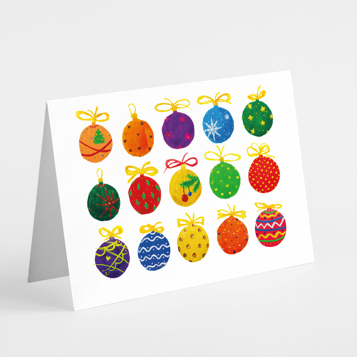 Painted Ornament Grid Christmas Greeting Cards, Set of 24
