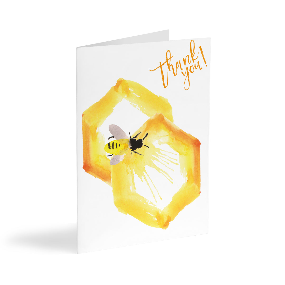 Bee and honeycomb thank you cards, set of 24, with handwritten-style orange script on white.