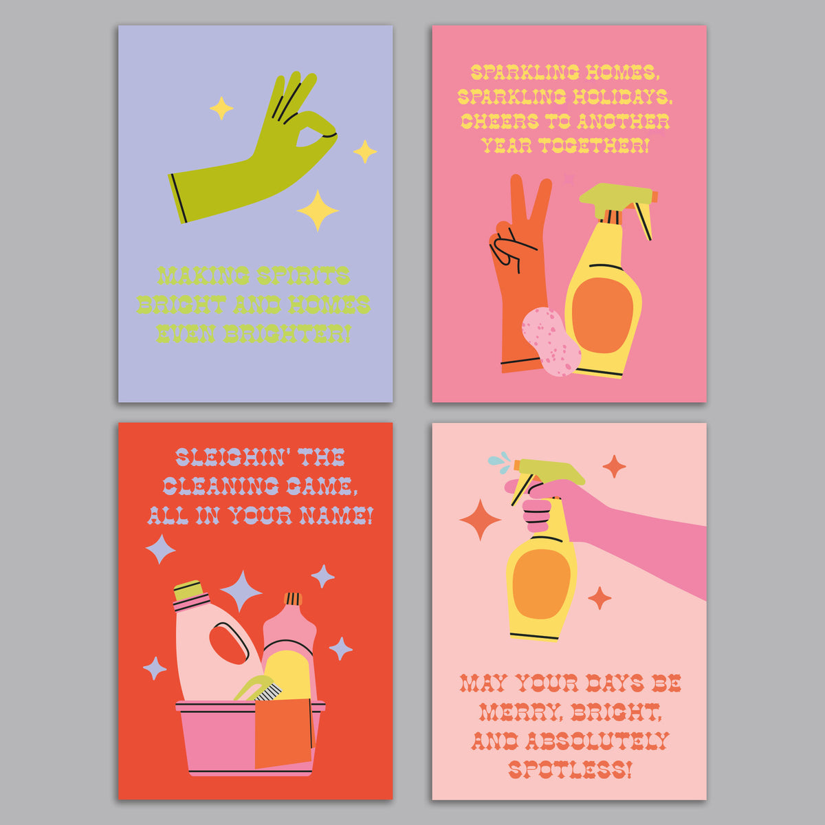Cleaning Themed Christmas Greeting Cards, Set of 24