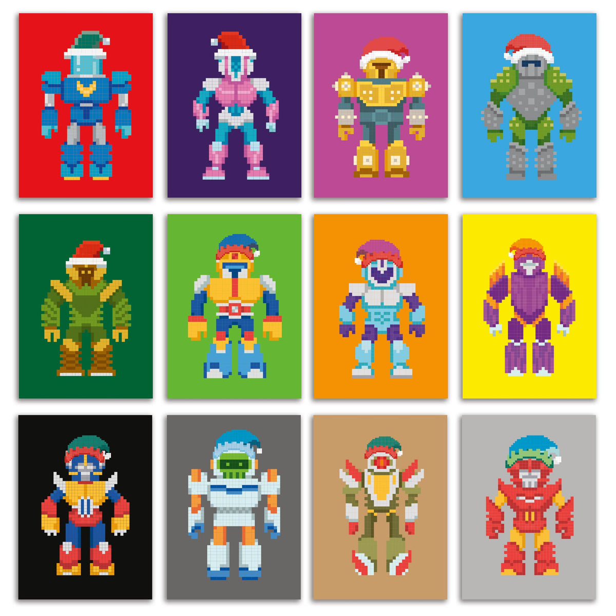 Pixelated Robot Christmas Cards, Set of 24