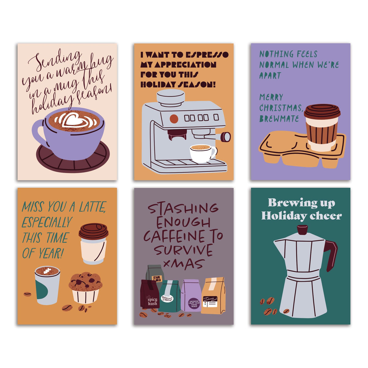 Coffee Christmas Greeting Cards, Set of 24