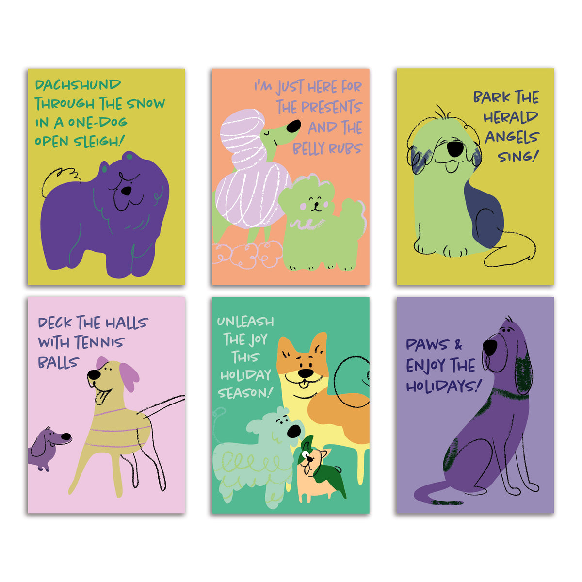 Funny Dog Christmas Greeting Cards, Set of 24