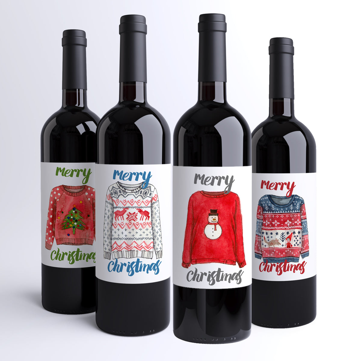 Ugly Christmas Sweater Wine Labels, Pack of 4