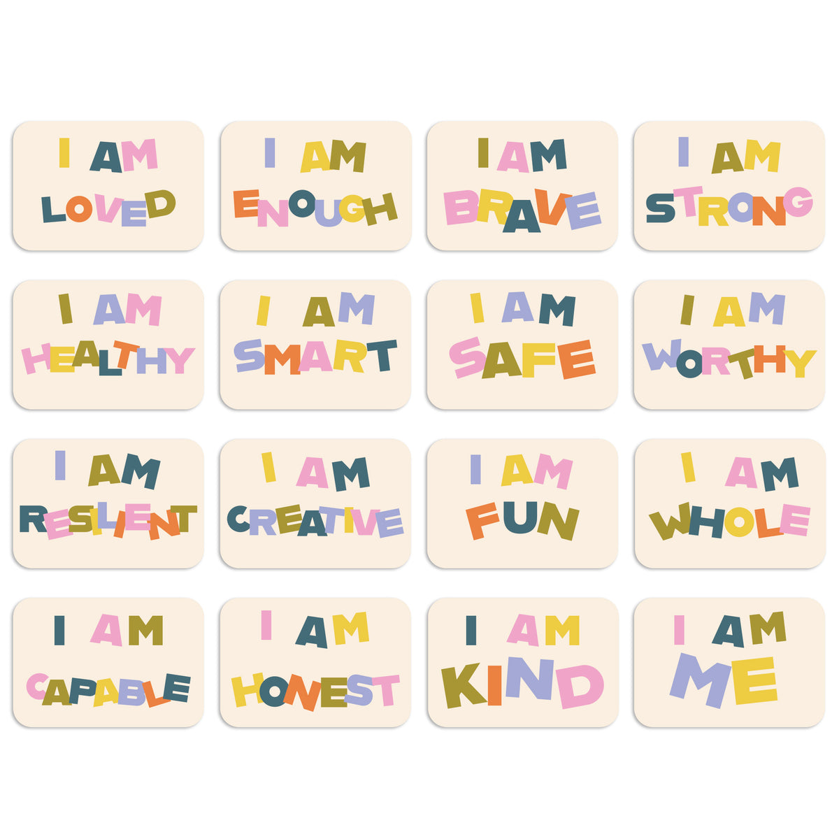 Children's Positive Affirmation Cards, Deck of 16