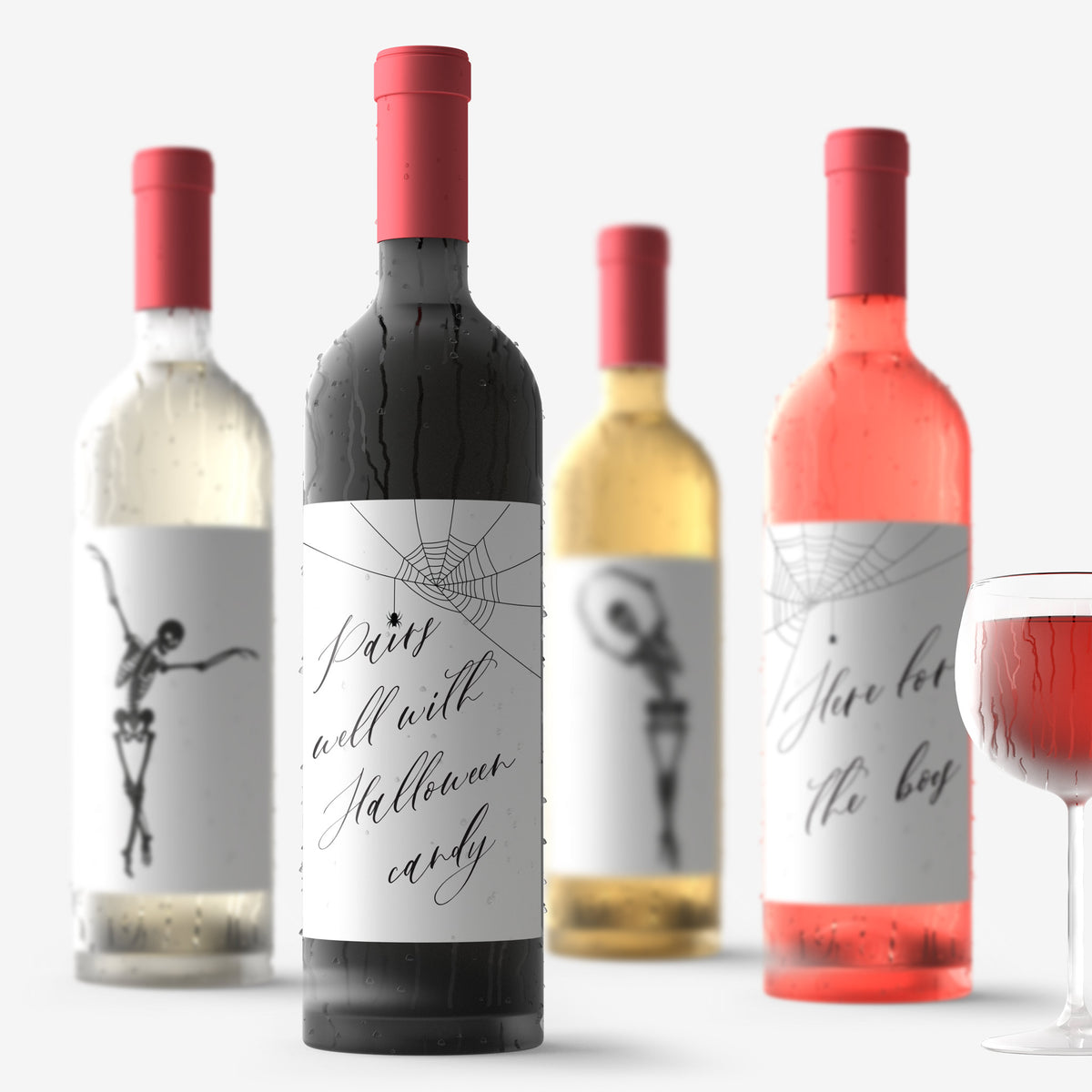 Dancing Skeleton Halloween Party Wine Labels, Pack of 4