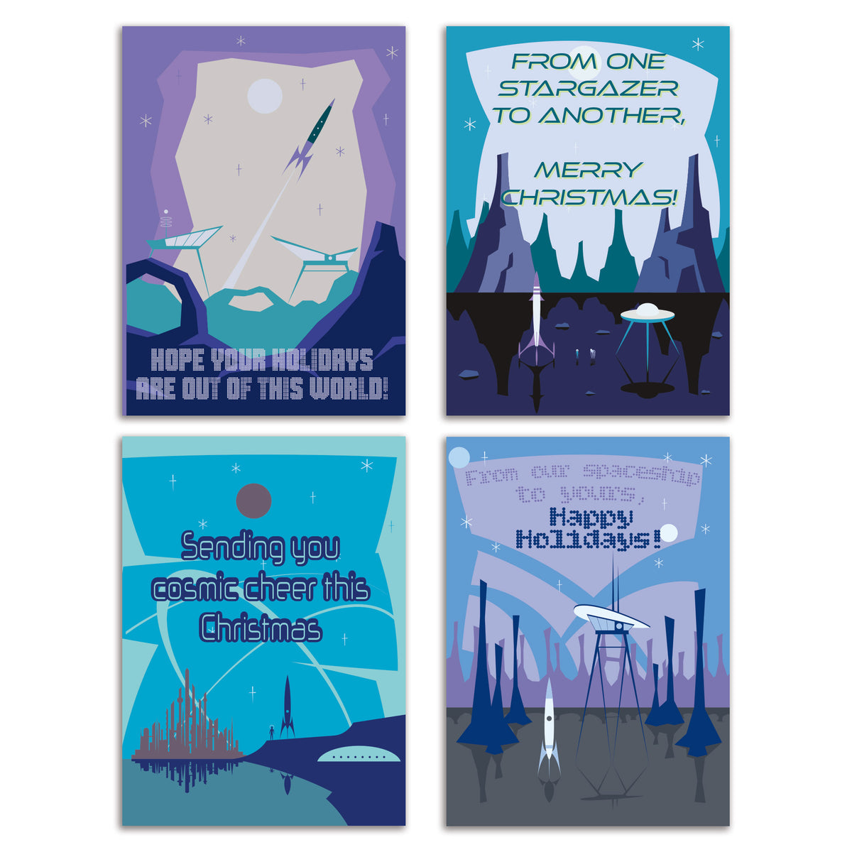 Retro Space Holiday Cards, Set of 24