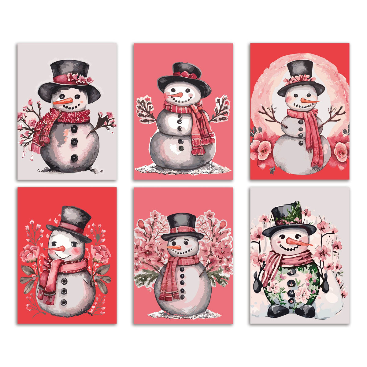 Snowmen and Snow Ladies Holiday Greeting Cards, Set of 24