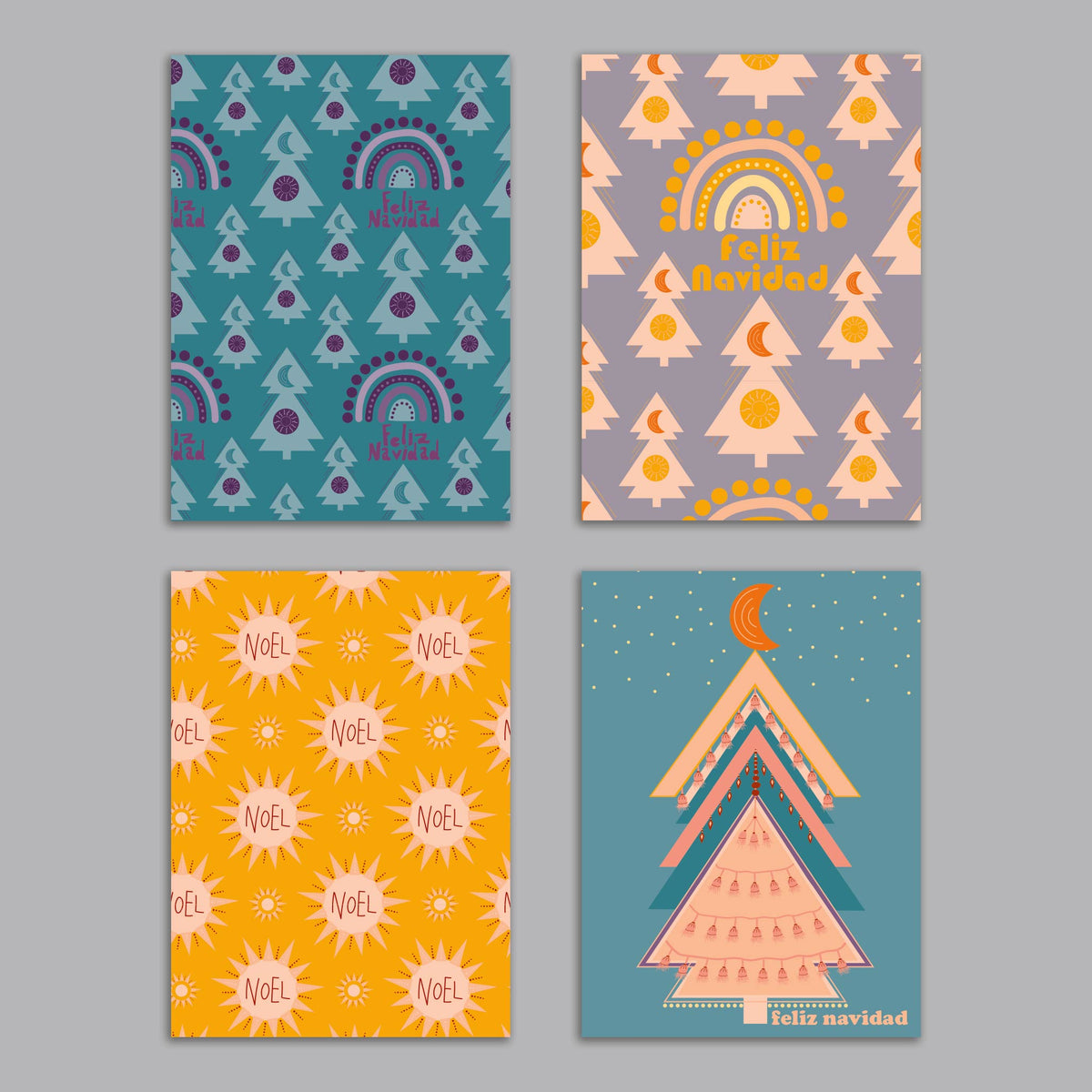Boho Feliz Navidad Greeting Cards, Set of 24