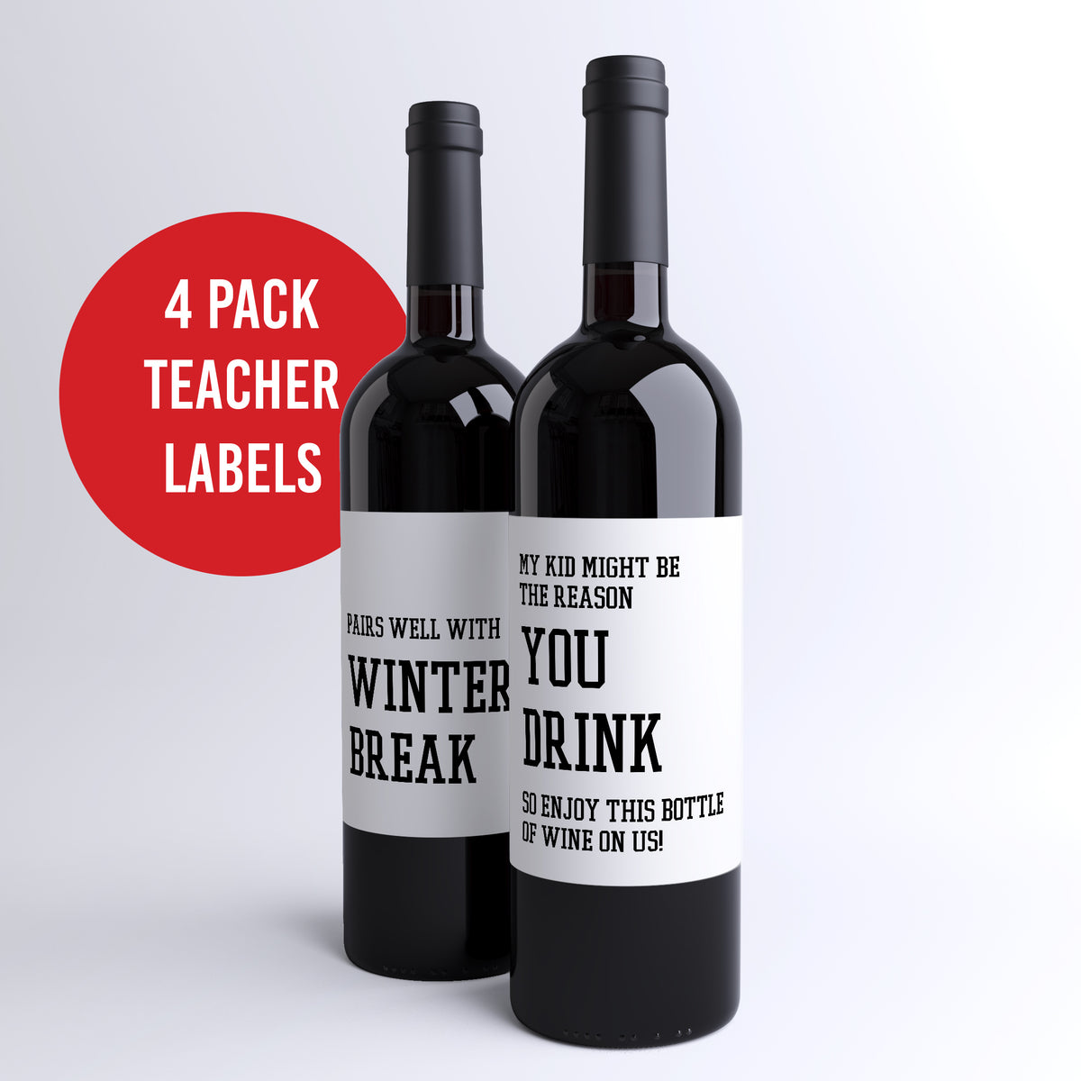 Funny Teacher Wine Labels, Pack of 4