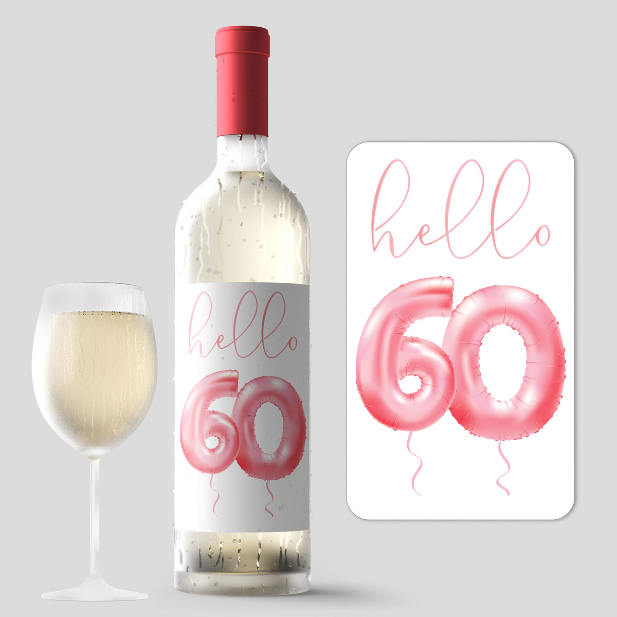 Pink Balloon 60th Birthday Wine Labels, Pack of 4