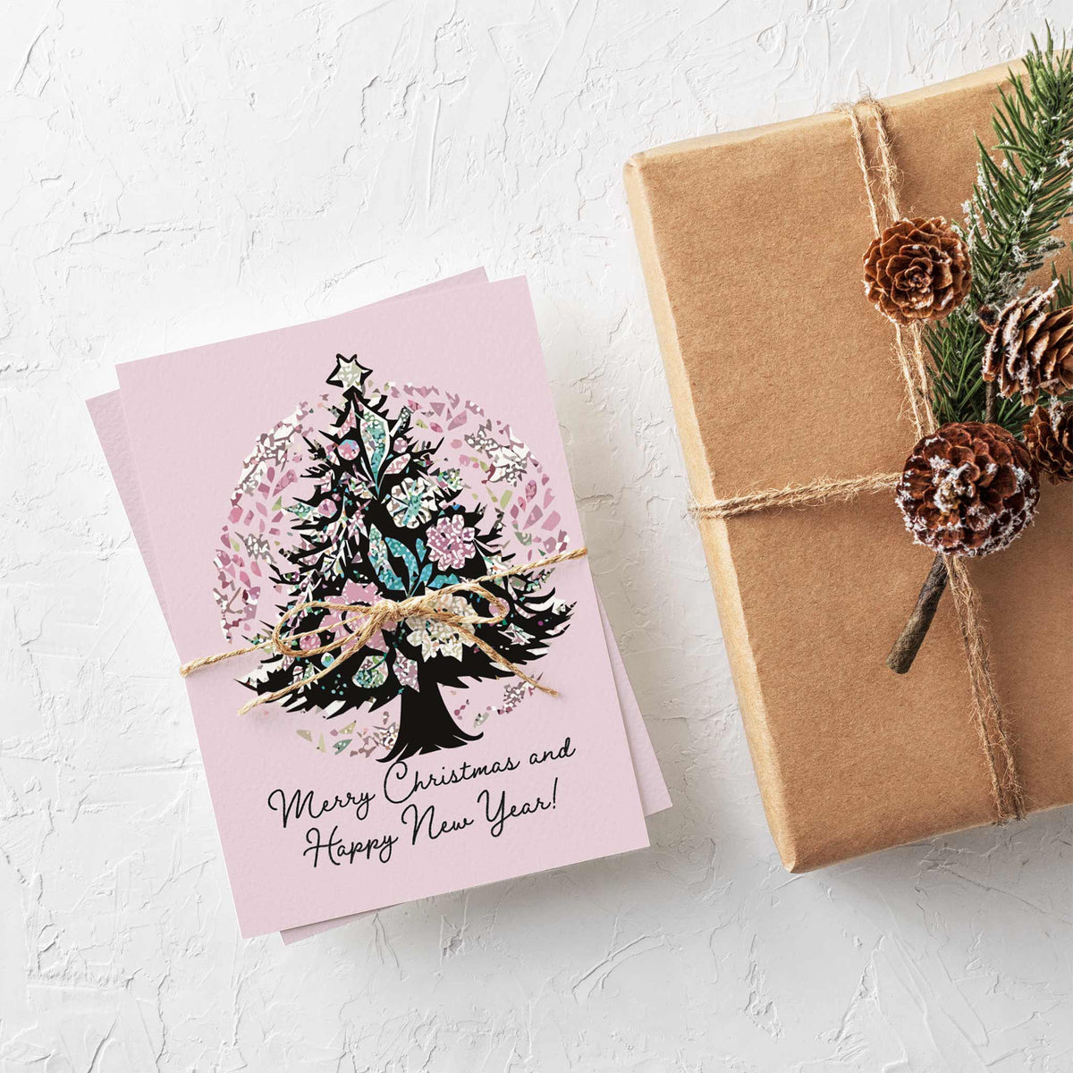 Floral Christmas Tree Greeting Cards, Set of 24