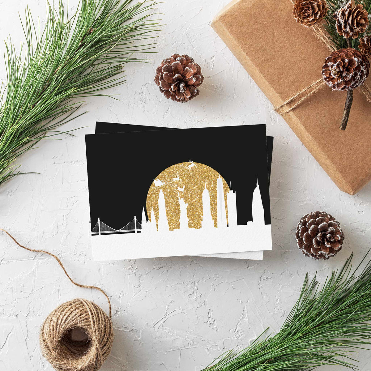 Santa Flying Over New York City Christmas Cards, Set of 24