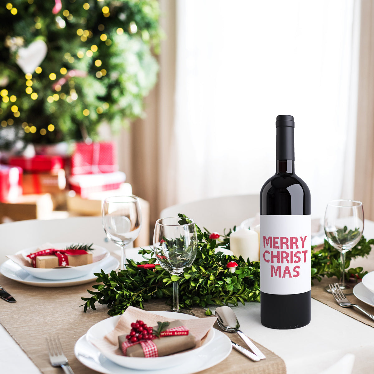 Funny Christmas Survival Wine Labels, Pack of 4